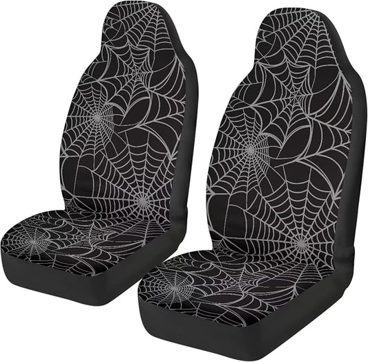 Spider Web Front Seat Covers Set of 2, Soft Stretch Polyester Car Seat Protectors for Front Seats, Universal Fit for Most Cars, SUVs and Sedans