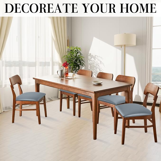Dining Chair Seat Covers Set of 8, PU Leather Kitchen Chair Seat Covers Stretch Waterproof Dining Room Chair Cover for Kitchen/Dining Room/Hotel, Tasteless seat covers for chairs (Grey 8 PCS)