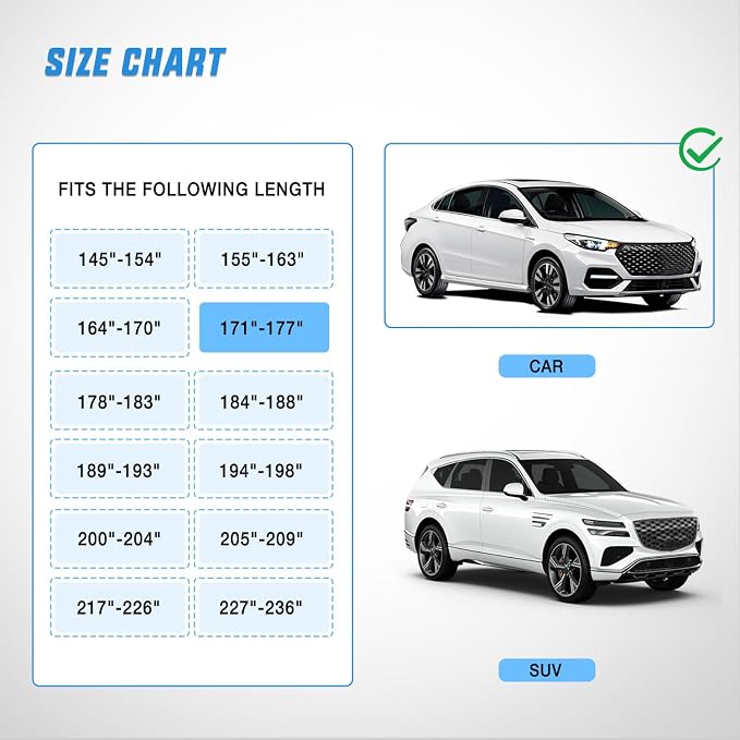 Nilight Car Cover Waterproof All Weather for Automobiles, Heavy Duty Outdoor Full Cover Rain Sun UV Protection with Zipper Cotton, Extra Thick Car Covers,Universal Fit for Sedan-Length (Upto 177")
