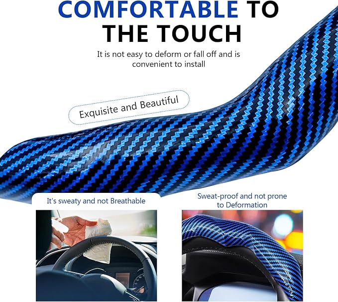 2Pcs Carbon Fiber Steering Wheel Cover, Cool Irregular Shape Grip & Anti-Slip Lining Segmented Design Steering Wheel Protector for Car Interior Accessory, Stylish & Sporty (Blue)