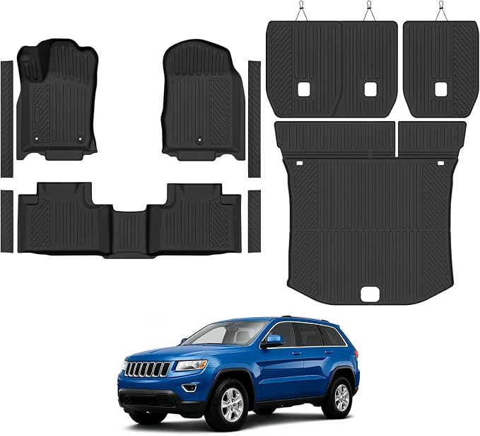 Custom Fit Floor Mats for 2011-2012 Jeep Grand Cherokee, All Weather TPE Floor Liners & Trunk Mat & Backrest Mats & Door Sill Guard, Odorless Full Set Interior Accessories