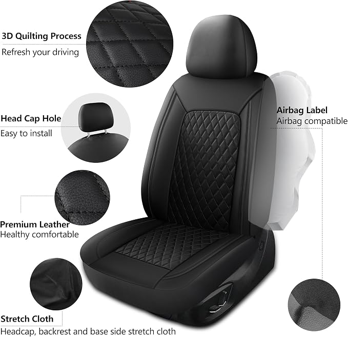 HChengkikz Faux Leather Front Car Seat Covers, 2 Pack Seat Protectors | Easy to Install Auto Interior Accessories Universal Fit for Sedans, SUVs, Trucks, Vans