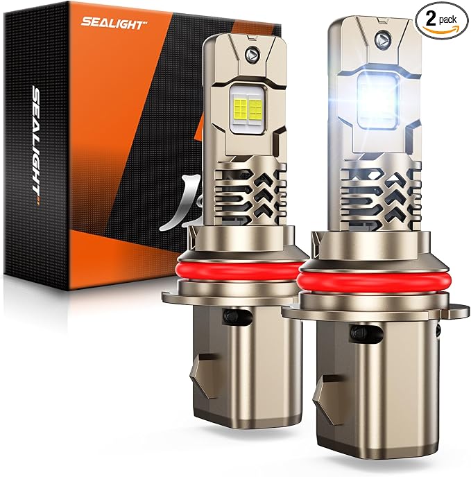 SEALIGHT 9007 LED Light Bulb, 90000LM 1000% Brighter 6500K White 9007 LED Lights, 70000Hrs Long Lifespan with Cooling Fan, 3 Min Plug-N-Play, No Adapter Need, Pack of 2