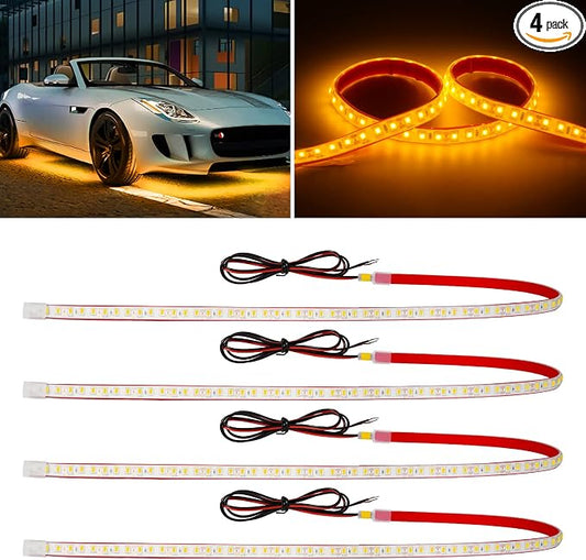 Amber Led Strip Lights,24inch 12V Interior Light Strip IP68 Waterproof Cuttable for Car Motorcycles Boat Golf Cart Truck Cargo Home Decoration with Strong Nano Tape(4PCS)