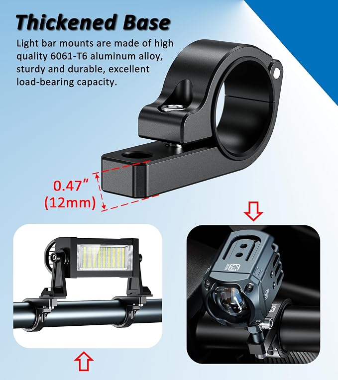 VAZESWIN 2PCS Aluminum Alloy Light Bar Mounts, Light Bar Mounting Brackets | 360° Adjustable Roll Bar Clamps for 0.875"/1"/1.125"/1.26"/1.375" Handlebar Round Rails, for Motorcycle ATV UTV Boat Truck