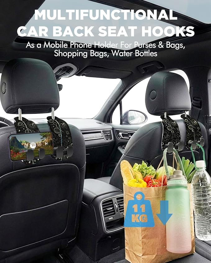 WOCOCN Purse Holder for Car, 2 Pack Heavy Duty Purse Hanger for Car, PU Leather Car Seat Hooks for Purses and Bags, Cute Moon Headrest Organizer for Handbags & Backpacks