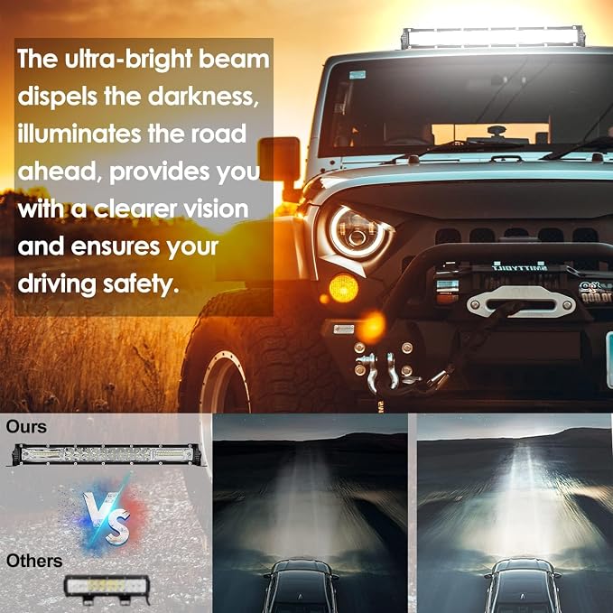 LED Lights Bars Kits (2) 20 Inch 180W (4) 4Inch 72W 12V 24V Truck Bumper Slim Work Off Road Driving Flood Spot Lights Pods 10000lumen 6500K for ATV Tractor Pickup Golf Cart RV with (2) Wiring Harness