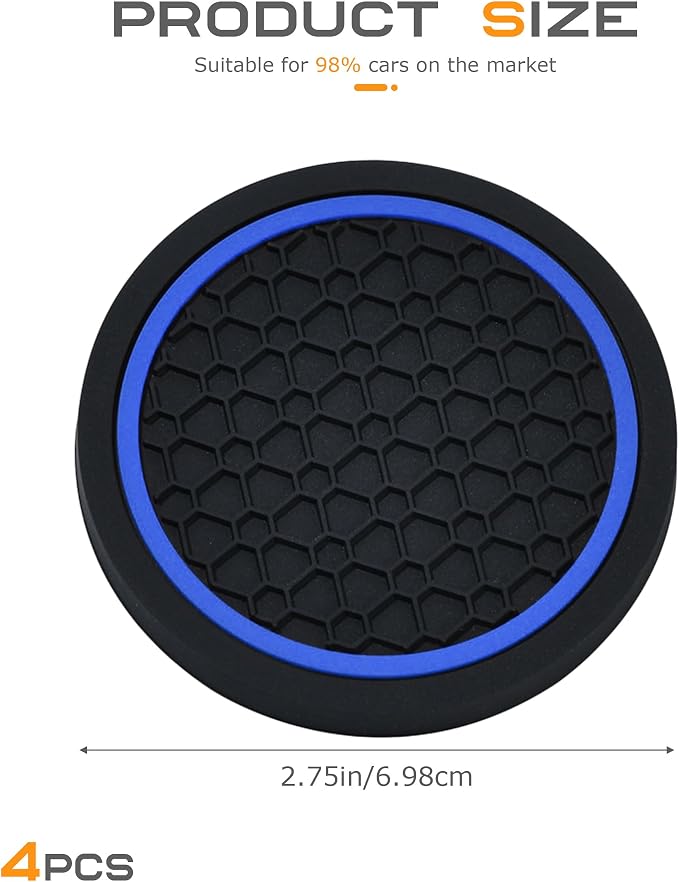 SCUARI 4PCS Car Coasters,Car Cup Coasters,Car Coasters for Cup Holders,Car Accessories Car Cup Holder Coaster,2.75 Inch No-Slip Anti Dust mats Cup Holder Insert Coaster,Fits Vehicles (Black&Blue)