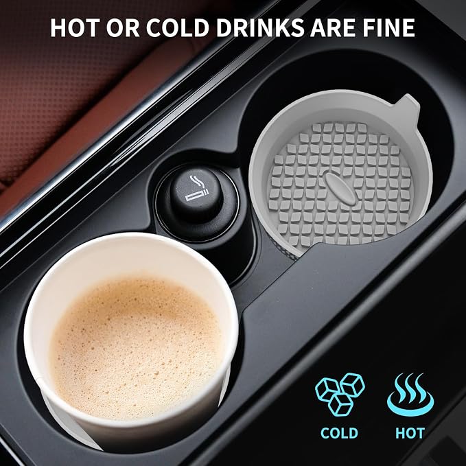 ME.FAN Car Cup Holder Coasters [4 Pack] Silicone Cups Mats, Automotive Universal Non-Slip Recessed Interior Accessories Light Grey