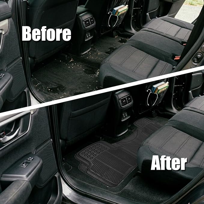 ZONETECH Rubber Car Interior Floor Mat Premium Quality All Weather Protection-Perfect for Car, Truck and SUV