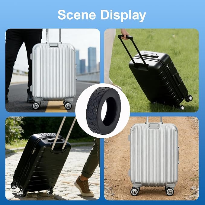 16 Pcs Luggage Wheel Covers, Anti-Noise, Fits 2-2.4" Spinners, Blue | Widened & Thickened Silicone, Anti-Noise & Scratch-Proof, Fits 2-2.4" Carry-On Luggage Wheels, Easy Slip-On