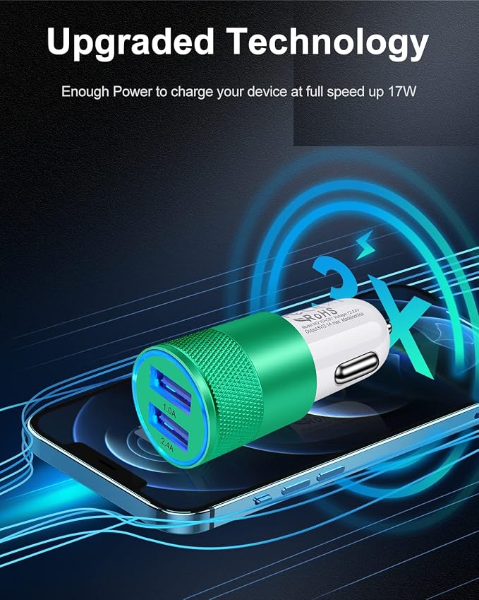 Dual Port Car Phone Charger, [2Pack] 3.4a Fast Charge USB Cargador Carro | Lighter Adapter Cigarette Auto Power Adapter Block for iPhone, Samsung Galaxy, Google Pixel, LG, Motorola, GPS, LED Light Car