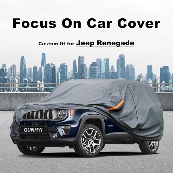 GUNHYI Premium Car Cover Custom Fit Jeep Renegade, 16 Layers Heavy Duty Car Cover Waterproof All Weather with Zipper Door for Sun Rain Snow Dust Uv Protection