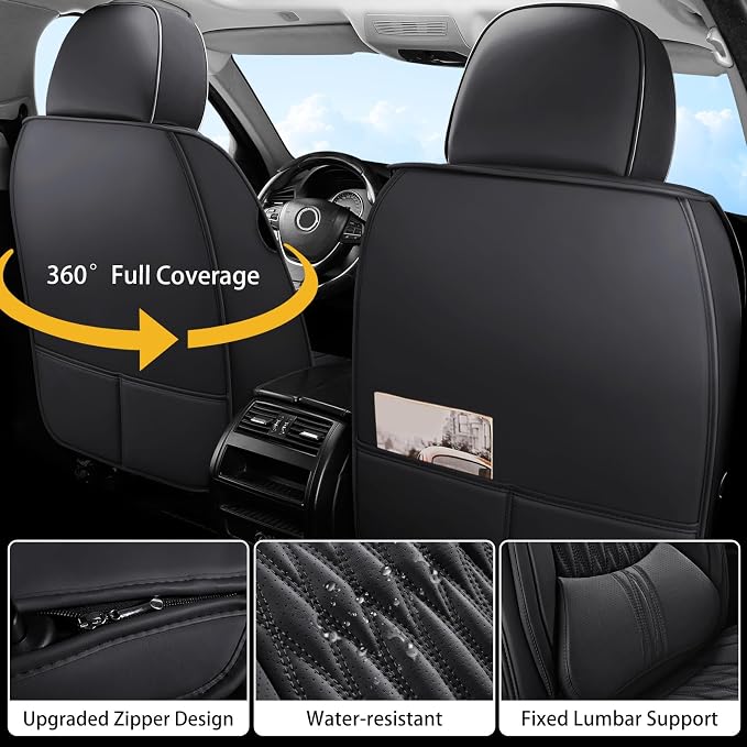 WELLDO Car Seat Covers, 5 Seats, Black-w02 | Waterproof, Scratch-Resistant, Breathable & Easy to Clean, Universal Fit for SUV Sedan Truck, Full Set