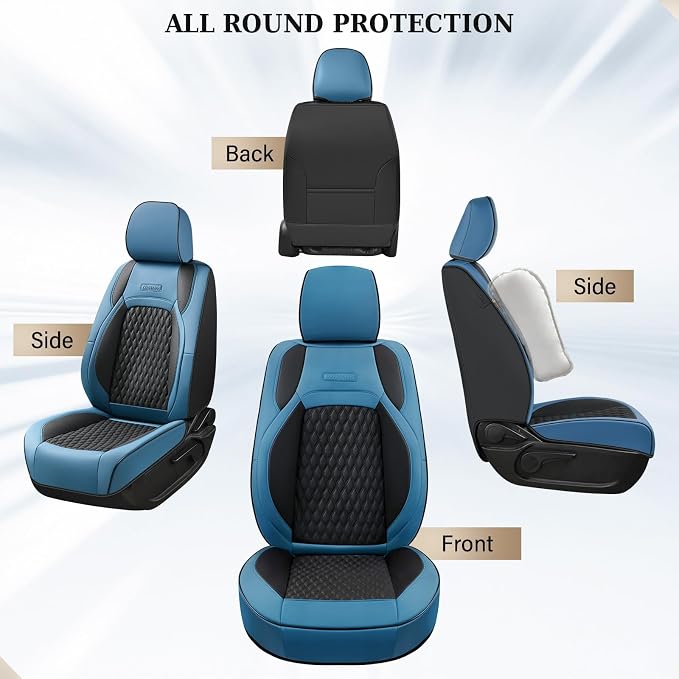 Coverado Chevy Chevrolet Silverado GMC Sierra Seat Covers, Custom Fit for 2007-2026 1500, 2015-2026 2500HD 3500HD Crew Double Extended Cab Truck, Faux Waterproof Leather Seat Covers (Front, Blue)
