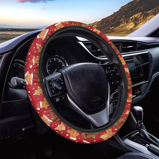 AFPANQZ Christmas Day Print Car Steering Wheel Covers Universal Fit 14-15 inch Sweat Absorption Anti-Slip Steering Wheel Protector Cover Stretch-on Automotive Car SUV