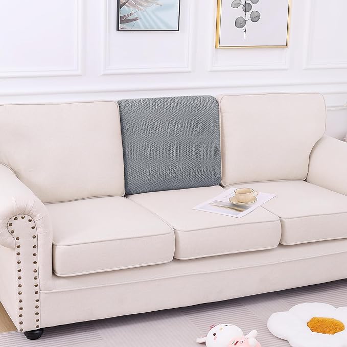 Smiry Waterproof Couch Cushion Covers, Stretch Jacquard Thick Sofa Cushion Covers, Washable Seat Slipcover Elastic Furniture Protector for Pets, Kid (Back Cover M, Light Grey)