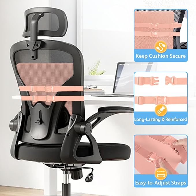 SweetSlubr Lumbar Support Pillow for Office Chair, Car & Gaming Chair, Ergonomic Memory Foam Cushion for Back Comfort,Zoned Back Support, Double Adjustable Straps,Breathable Washable Cover(Pink,Large)