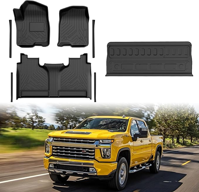 Mixsuper Floor Mats for 2019-2026 Chevy Silverado/GMC Sierra 1500 Crew Cab, 2020-2026 Chevrolet Silverado/GMC Sierra 2500HD/3500HD Crew Cab (Fit with Rear Under-Seat Storage Box) with Door Sill Guards