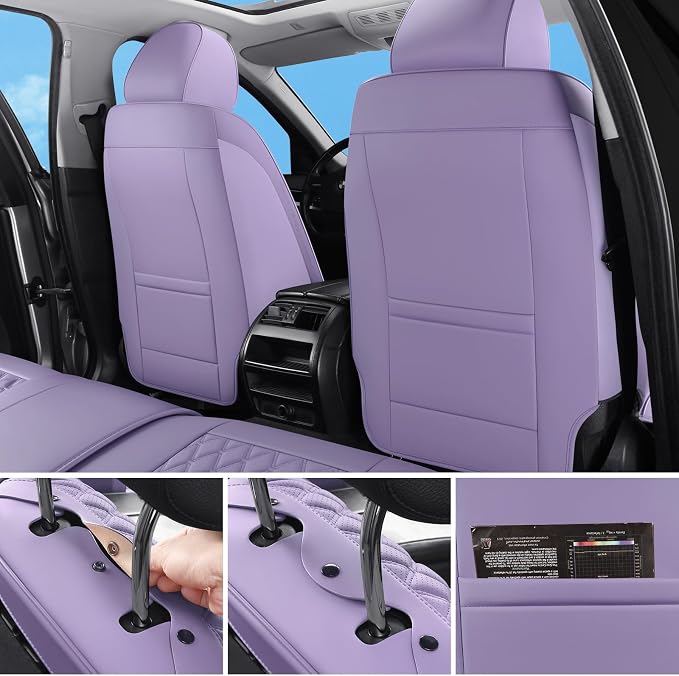 Car Seat Covers Full Set,5 Seat Leather Seat Covers for Cars,Front Seats and Back Seat Cover,Waterproof Car Seat Cushion Protectors,Universal Fit for Most Cars SUV Trucks (Purple, Full Set)