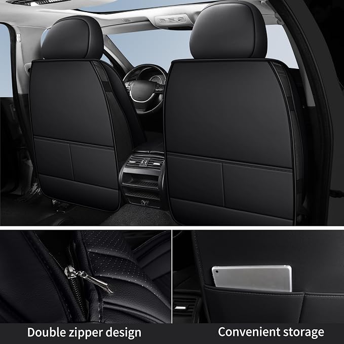 HChengkikz Nappa Leather Car Seat Covers Full Set, Car seat Protector 5 Seats, Waterproof Car Seat Cushion, Universal Automotive Seat Covers Fit for SUV Truck Pick-up Sedan, Front and Rear | Easy Maintenance, Airbag Compatible, Universal Fit For Most S...
