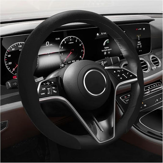 Steering Wheel Cover, 15 Inch Anti-Slip Breathable Steering Wheel Protector Auto Interior Decor, Heat-Resistant Comfort Grip Wheel Cover Universal for Most Cars Trucks SUVs (Black)