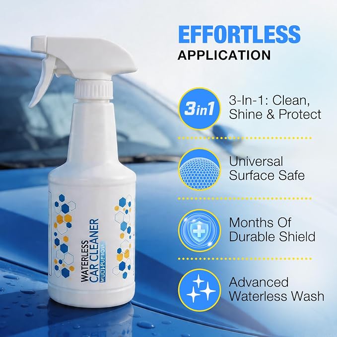 Waterless Car Wash Spray: Ceramic Shine for Cars Trucks and SUVs, 16.9 oz | Ceramic Coating + Quick Detailer Cleans And Shines Paint Glass And Wheels Without Pre-Washing For Hydrophobic Protection.