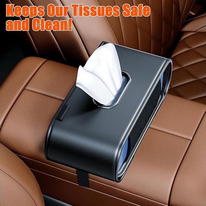 Car Tissue Holder (2Pack), Car Kleenex Holder Fits 100-160 Count | Premium PU Leather,Keep Tidy,Universal,Large tissue box,Backseat Car Napkin Holder,Tissues Dispenser for Car,Black