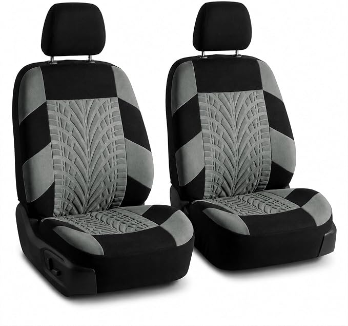 FH Group Front Set Premium Cloth Car Seat Covers for Low Back Car Seat with Removable Headrest, Universal Fit, Airbag Compatible Seat Cover for SUV, Sedan, Beige
