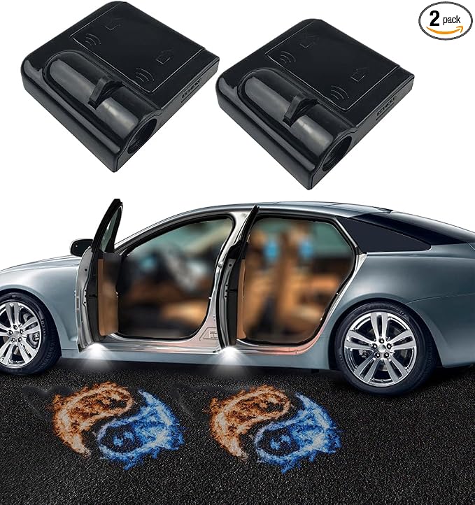 NewL 2 Pcs Led Car Door Welcome Projector Light for Red Blue Fire Tai Chi | Clear ghost shadow projection, no damage to wiring, easy to install on car doors, universal fit for most vehicles