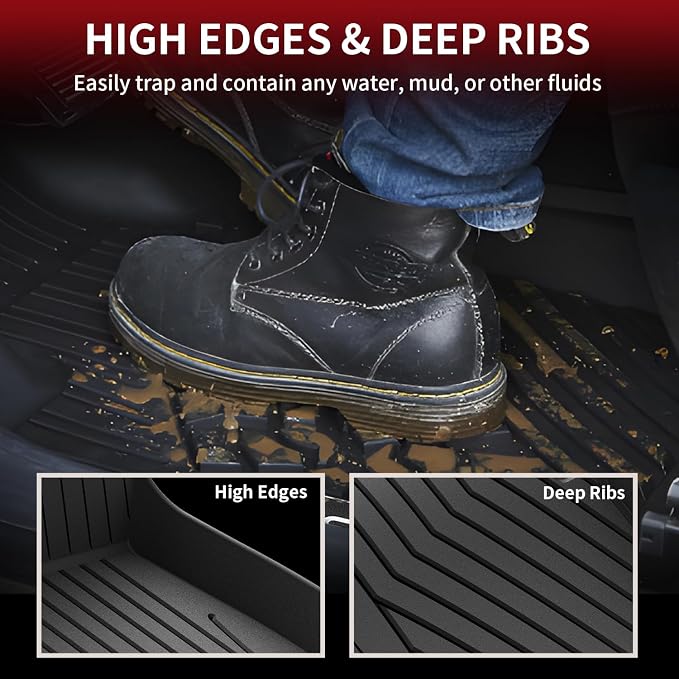 LASFIT Floor Mats for Mercedes Benz E Class 2017-2023 E300 / E350 / E400 / E450/ E43 AMG / E53 AMG / E63 AMG S (Fit Sedan & Wagon Only), All Weather TPE Floor Liners for E Class, 1st & 2nd Row
