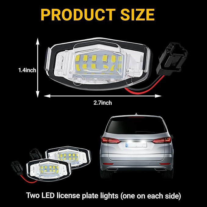 2PCS LED License Plate Lights, 6500K White Super Bright Tag Lamp Assembly Replacement, 18-SMD License Compatible with Honda Accord Sedan Odyssey Civic Pilot & Acura MDX TSX TL ILX RDX RL