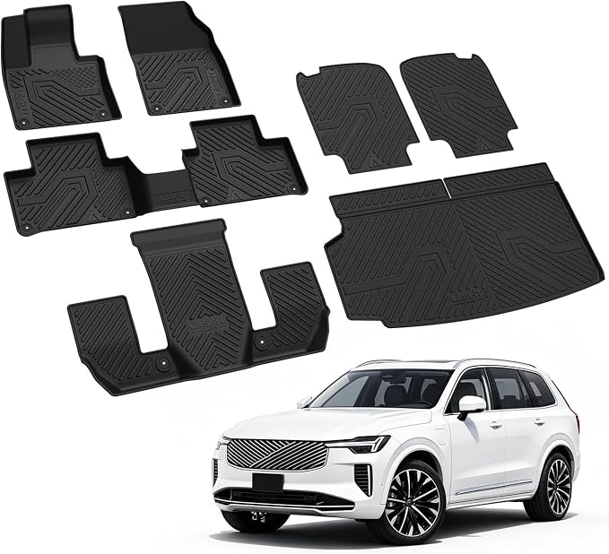 LASFIT Floor Mats & Cargo Liner for 2020-2026 Volvo XC90 T8 PHEV 6 Seats Only, Custom Fit All Weather TPE Floor Liners, Refined Interior Protection, 1st 2nd 3rd Row Mats, Trunk Mat & Backrest Mats
