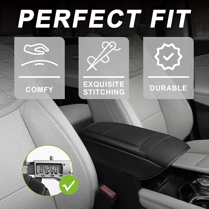 Muslogy Center Console Armrest Cover Fit for Ford Explorer 2020-2024 2025 2026 Accessories, Comfort Armrest Pad Console Lid Cushion Vegan Leather Regular Thick