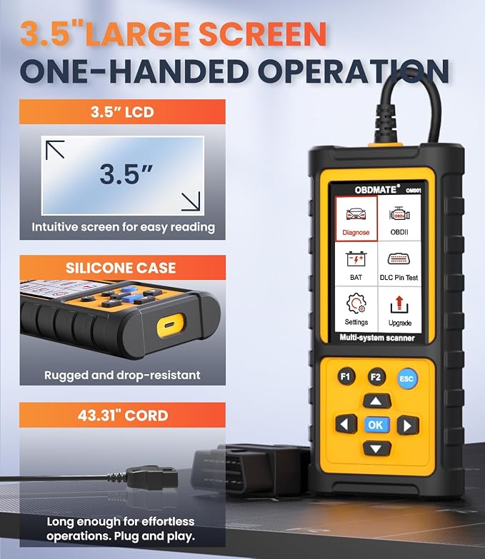 OBD2 Scanner with ABS SRS Transmission, Reset Fault Lights | Check Engine Code Reader with Full OBDII Functions | DLC Pin Test | Battery Voltage Check, Car Diagnostic Tool