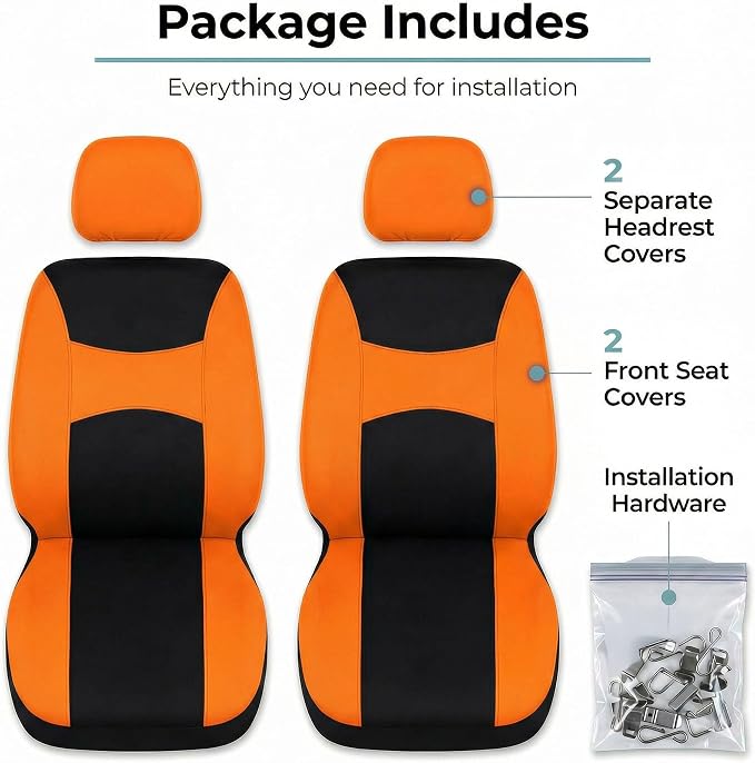 FH Group Universal Car Seat Covers Front Set for SUV Truck Sedan Vans | Waterproof All-Purpose Cloth Seat Cover Set Airbag Compatible Washable Split Bench Protector Interior Upgrade - Orange