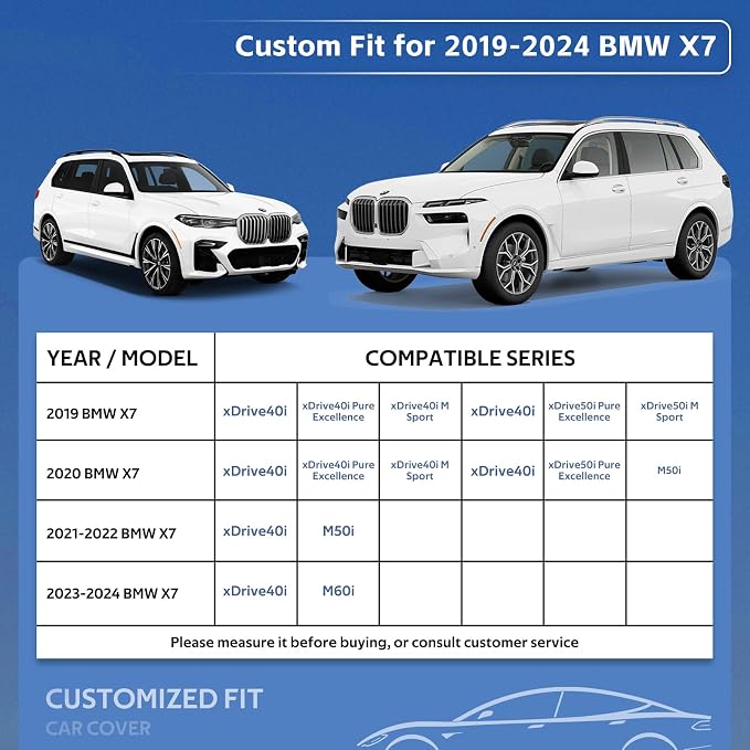 10 Layers SUV Car Cover Custom Fit for BMW X7 (2018-2024) Waterproof All Weather for Automobiles, Outdoor Full Cover Rain Sun UV Protection.Silver