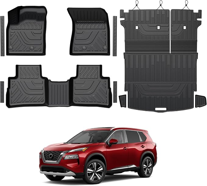 Floor Mats Set for Nissan Rogue 2026 2025 2024-2021 Accessories, Full Coverage All Weather Floor Mats Cargo Mat with Backrest Protectors & Door Sill Guards (Not for Sport)