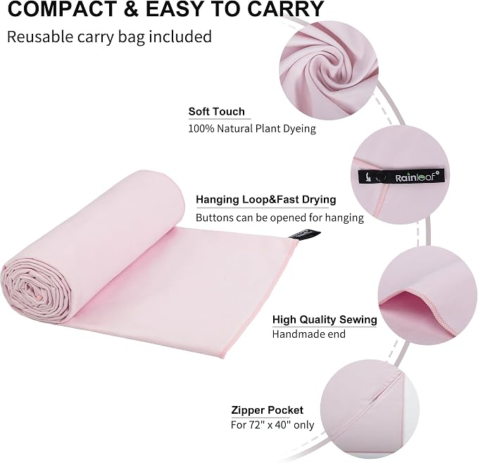 Rainleaf Microfiber Towel Quick Dry Camping & Travel & Gym Towel. Compact | Super Absorbent, Lightweight, Fast Drying. Suitable for Beach, Bath, Backpacking, Hiking, Swim.
