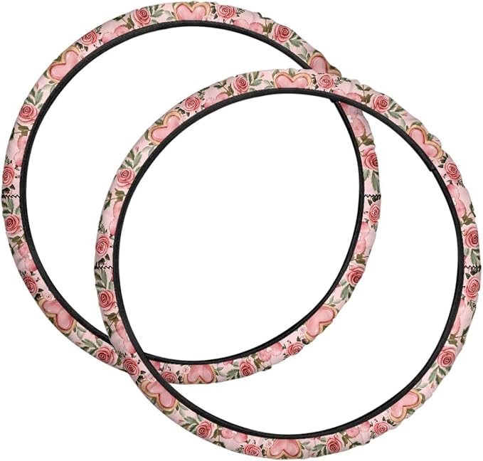Pink Rose Wheelchair Wheel Covers Set of 2 Pink Love Heart Wheelchair Accessories Dustproof for Vacation Portable