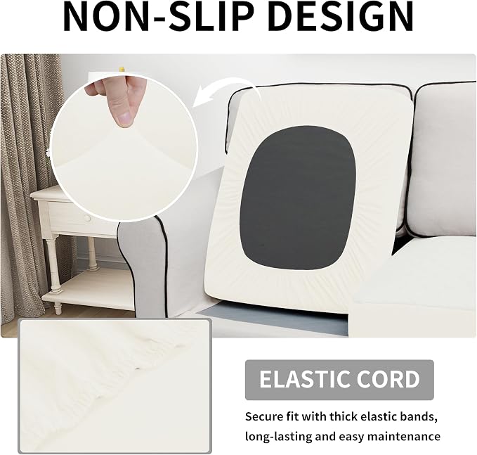 Easy-Going Waterproof Loveseat Cushion Covers, Non-Slip Leakproof Sofa Seat Cushion Slipcovers, Quilted and Stretch Furniture Protector for Dogs, Pets (2-Piece Loveseat Cushion, Ivory)