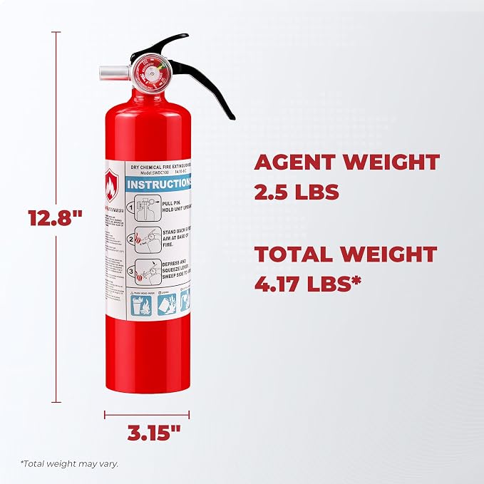 Safewayfire 2.5 lb ABC Dry Chemical Fire Extinguisher, 1-A:10-B:C, 2 Pack | Fire Extinguisher for Home, Kitchen, Workshop, Garage & Commercial Use, Heavy-Duty, Fights Liquid, Gas & Electrical Fires