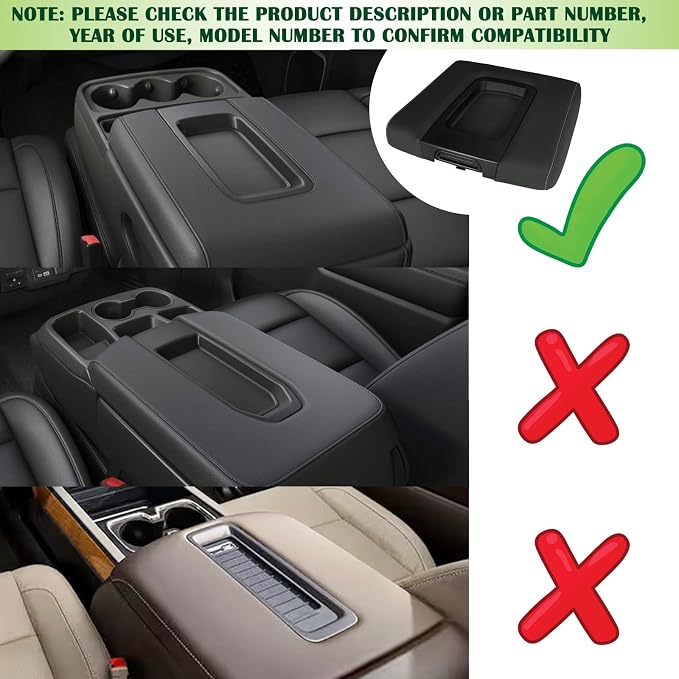 Front Seat Center Console Armrest Liner Mat Compatible with 2014-2019 Chevrolet Chevy Silverado Suburban Tahoe GMC Sierra Yukon XL Replaces 22876379