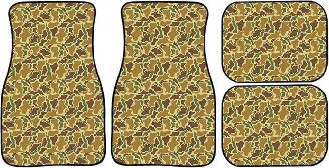 Green Camo Print Car Floor Mats Set of 4 Military Camouflage Universal Vehicle Floor Carpet Decorative Auto Front Rear Foot Rugs for Trucks SUV Sedan
