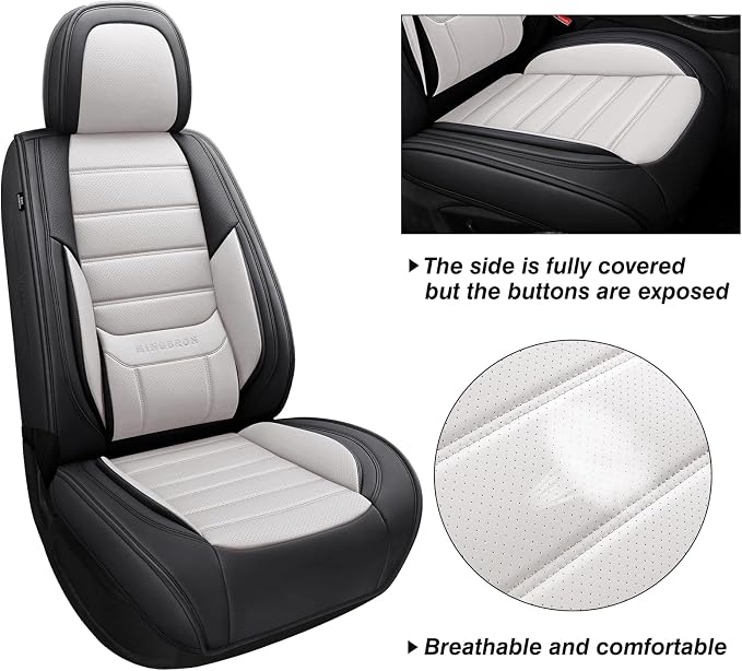 MINGBRON Car Seat Covers Full Set,Black White Car Seat Cover, Car Seat Protector Waterproof, Nappa Leather Car Seat Cushion, Fit for Most Cars
