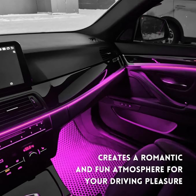 Car LED Strip Light, 12V 24 LEDs RGB Car Atmosphere Lamp with Cigarette Adapter Plug, Vehicle Under Dash Floor Ambient Night Decorative Lighting Kit (Pink Purple)