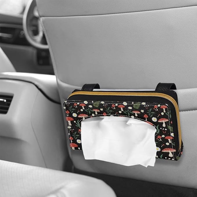 Mushroom Daisy Car Visor Tissue Holder for SUV Sedans Vans Premium Car Tissue Box PU Leather Wear Proof Universal Fit