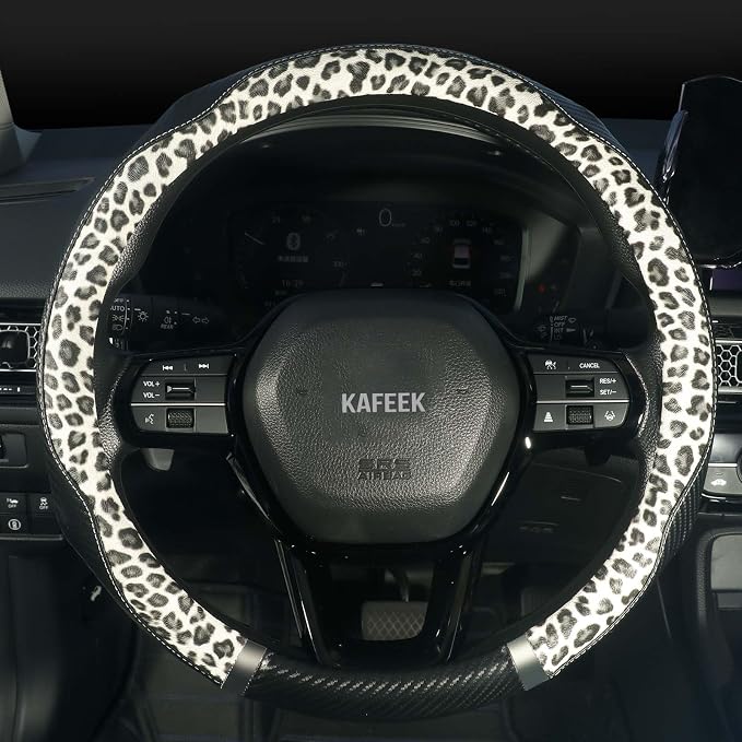 KAFEEK Leopard Steering Wheel Cover for Women, Universal 14.5-15 inch | Cheetah Print Design, Breathable Anti-Slip Inner Ring, Car Accessories for Most Cars, Trucks, SUVs