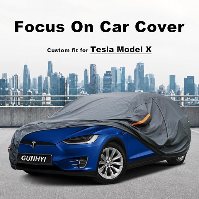 GUNHYI Premium Car Cover Custom Fit Tesla Model X (2015-2026), 16 Layers Heavy Duty Car Cover Waterproof All Weather with Zipper Door for Sun Rain Snow Dust Uv Protection