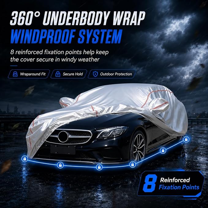 Waterproof All Weather Heavy Duty Vehicle Cover, 360° Underbody Wrap Windproof Design, Quick Install Outdoor Cover,（for Mercedes-Benz E-Class 2006-2025）